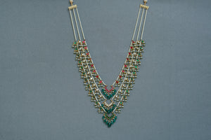 Pink, Green & White kundan 3 line ranihaar necklace (4-8542)(S)