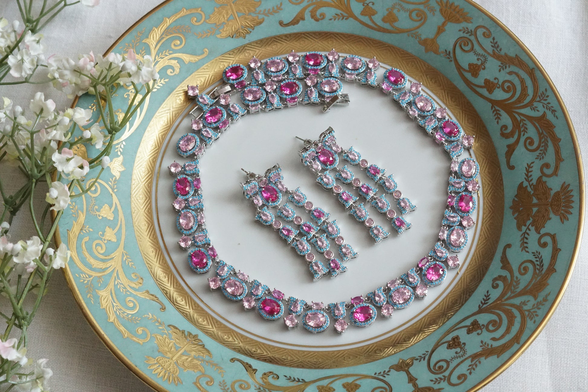 Pink and Turquoise Necklace Set (4-9136)(from turkey) - JEWELSTYLE
