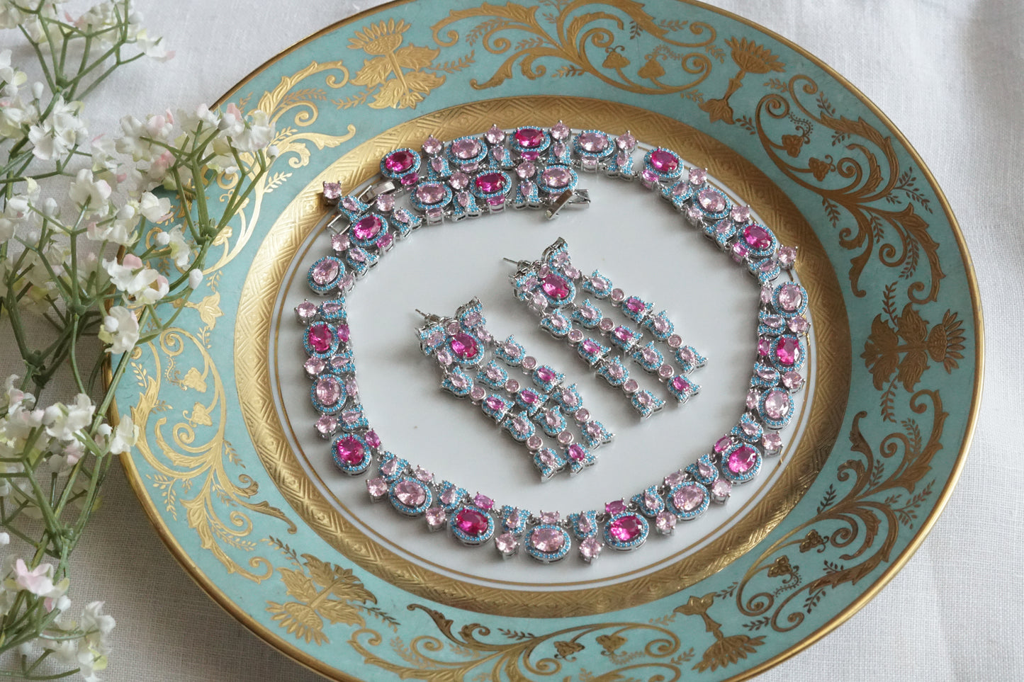 Pink and Turquoise Necklace Set (4-9136)(from turkey) - JEWELSTYLE