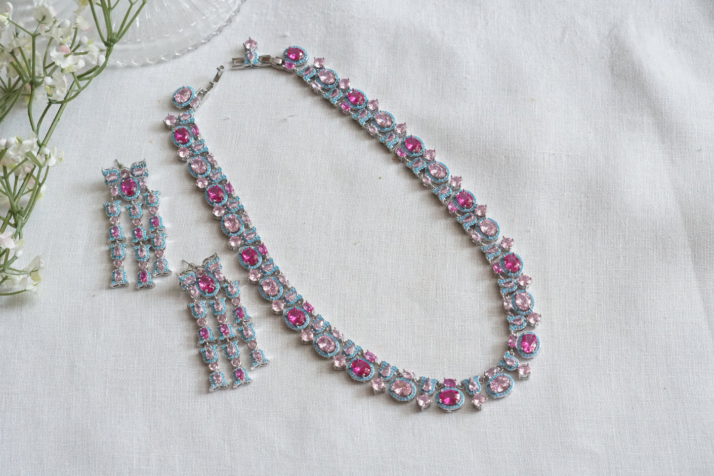 Pink and Turquoise Necklace Set (4-9136)(from turkey) - JEWELSTYLE