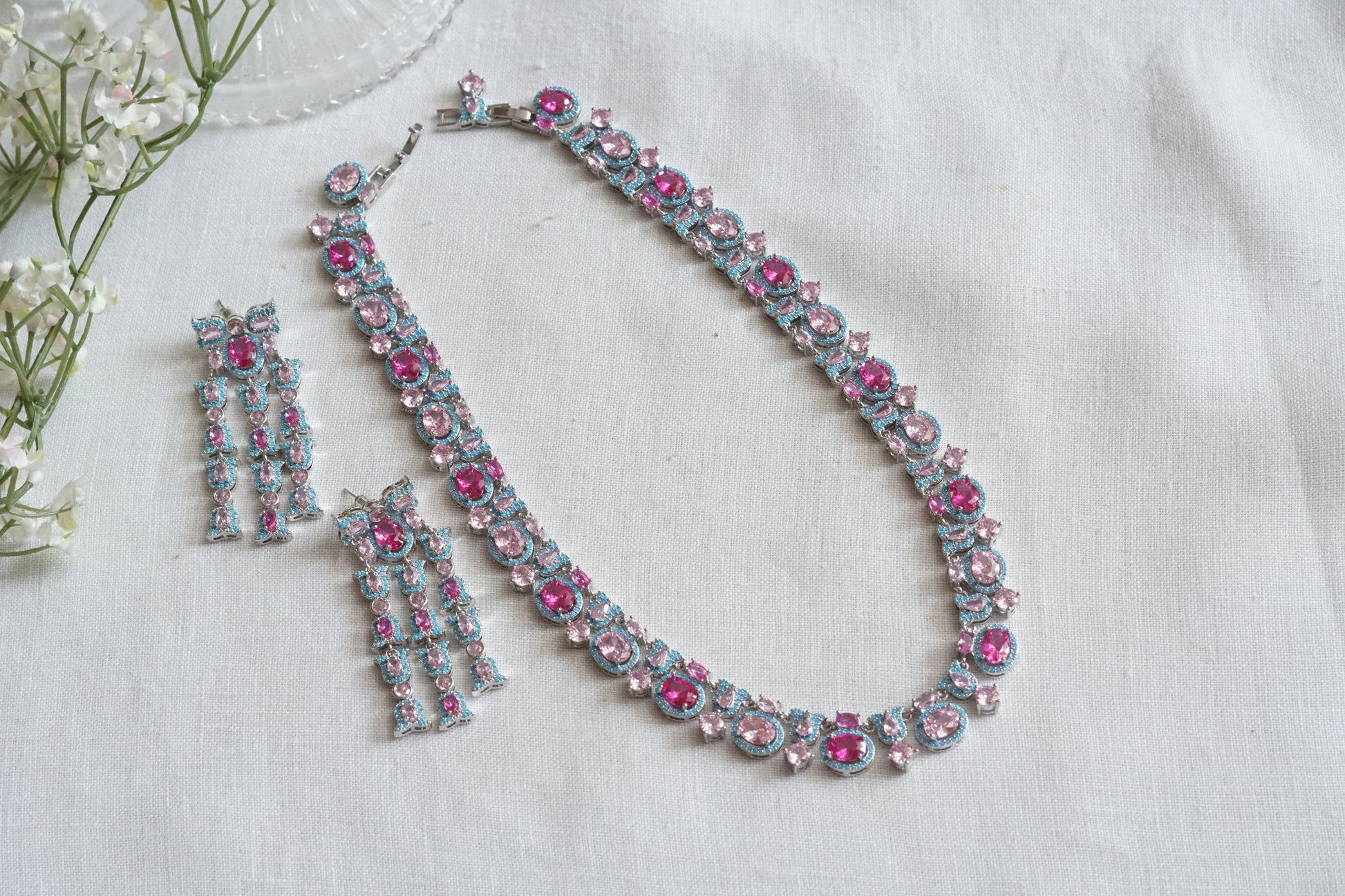 Pink and Turquoise Necklace Set (4-9136)(from turkey) - JEWELSTYLE