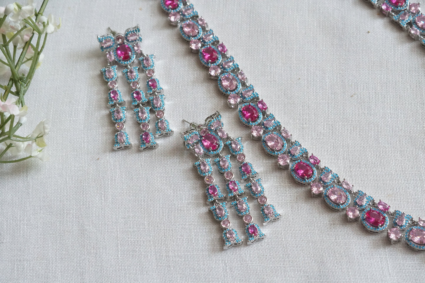 Pink and Turquoise Necklace Set (4-9136)(from turkey) - JEWELSTYLE