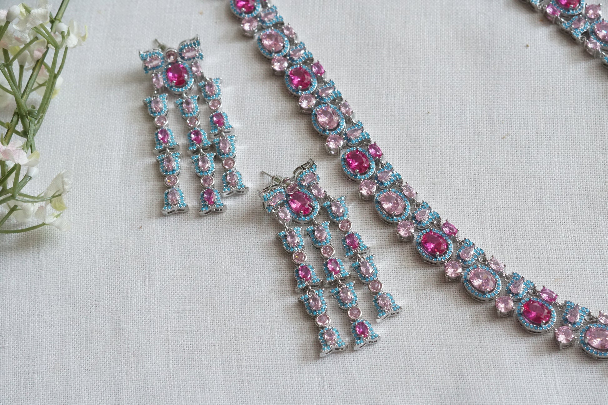 Pink and Turquoise Necklace Set (4-9136)(from turkey) - JEWELSTYLE