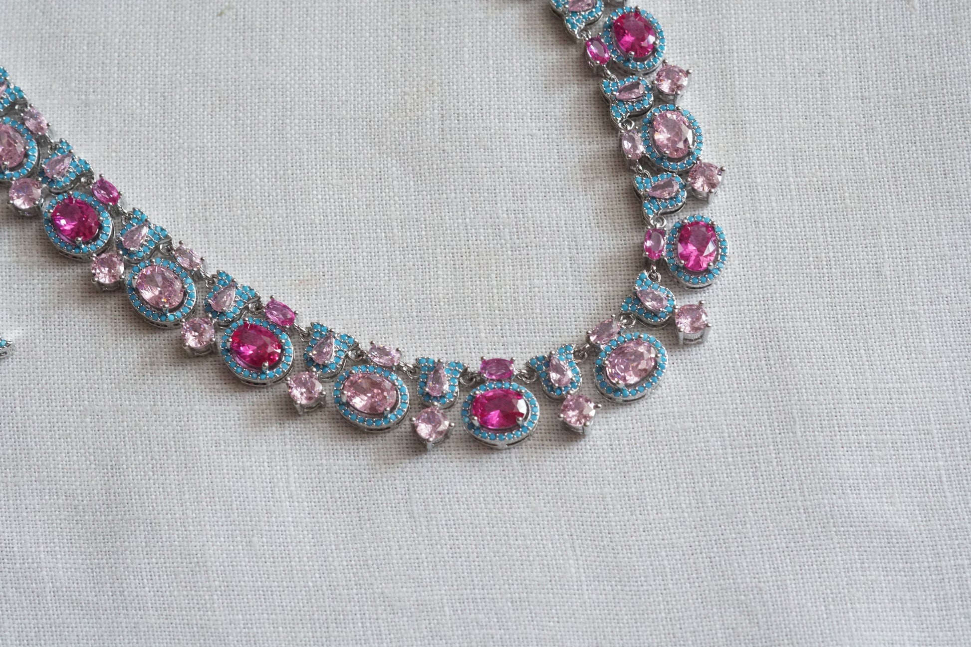 Pink and Turquoise Necklace Set (4-9136)(from turkey) - JEWELSTYLE