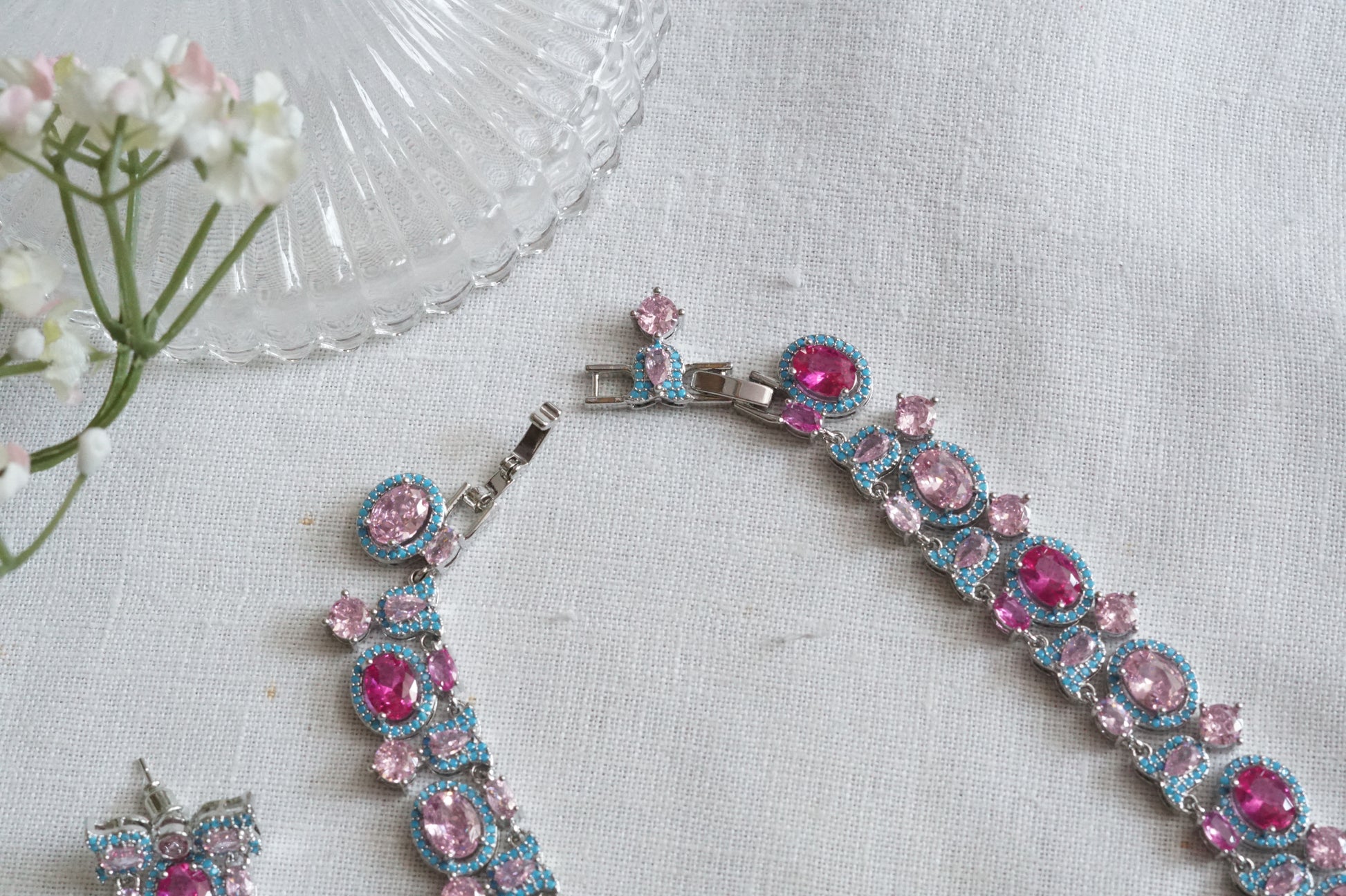 Pink and Turquoise Necklace Set (4-9136)(from turkey) - JEWELSTYLE