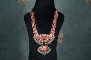 Pink, Green & White pendant Necklace (4-8524)(K)