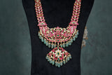 Pink, Green & White pendant Necklace (4-8524)(K)