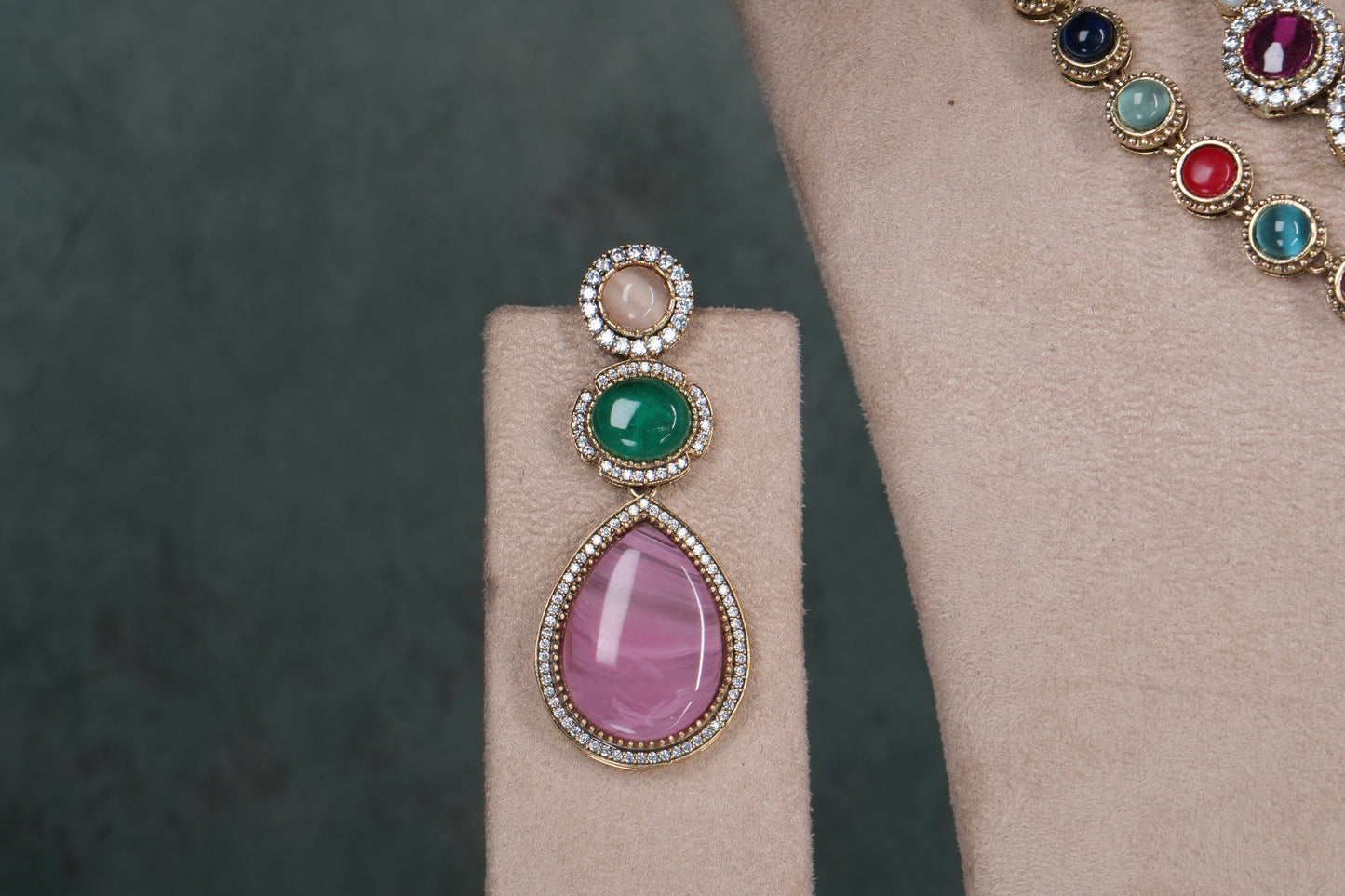 Multi Stone Polki Necklace Set(4-9045)(B)