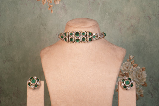Green Stone Polki  Choker Set(4-9049)(B)