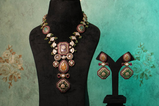 Polki Pendant Necklace Set(4-9046)(B)