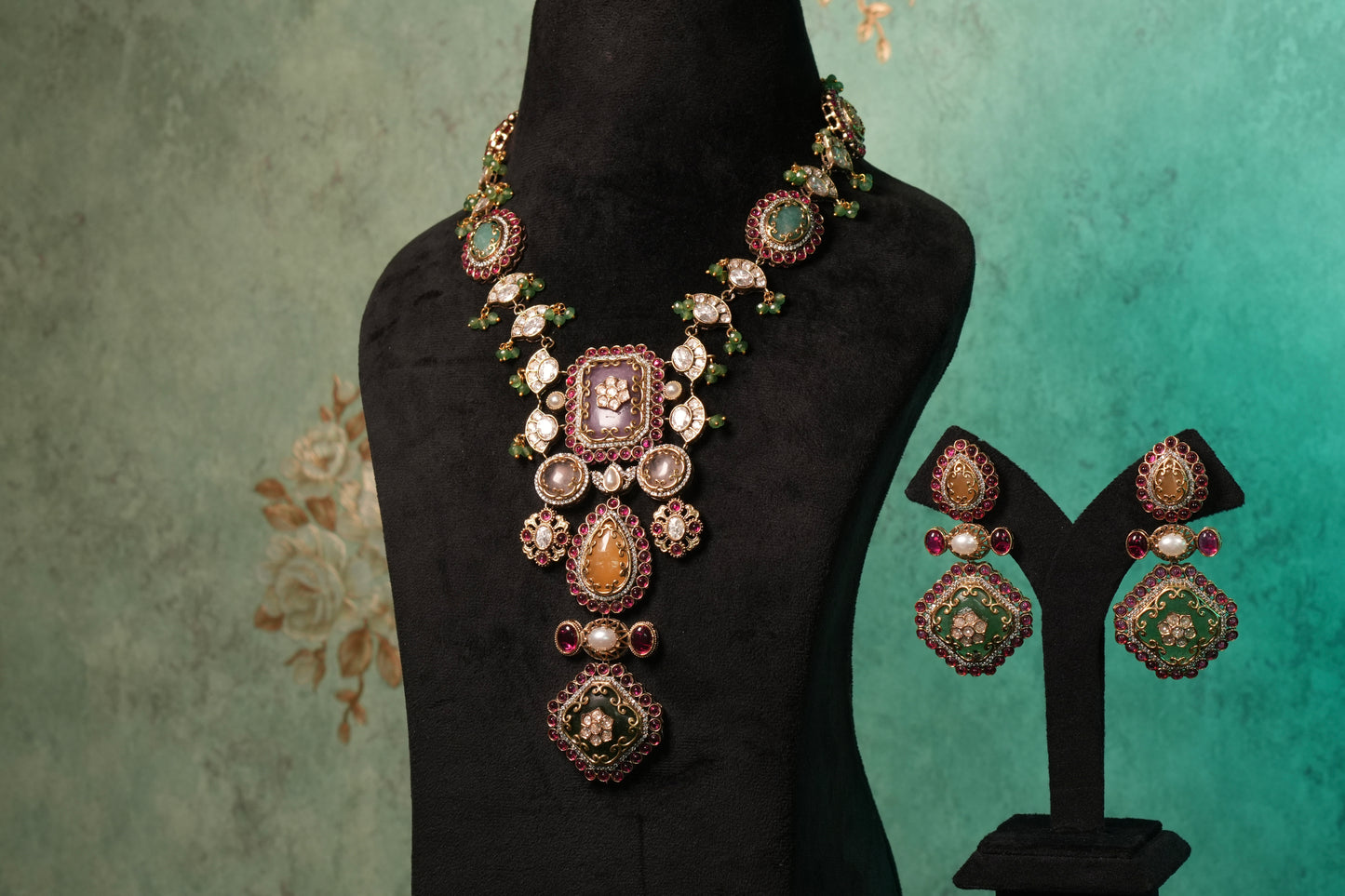 Polki Pendant Necklace Set(4-9046)(B)