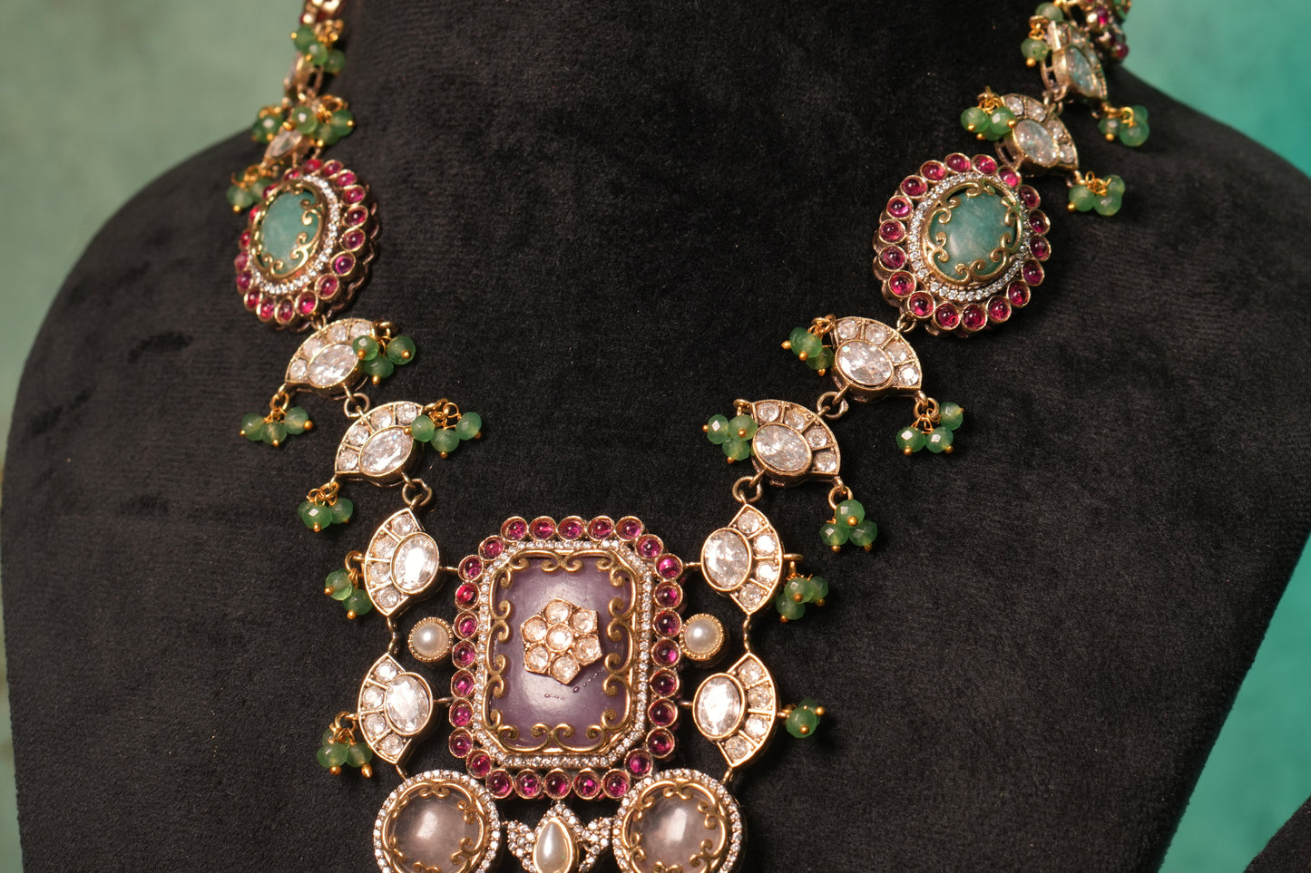 Polki Pendant Necklace Set(4-9046)(B)