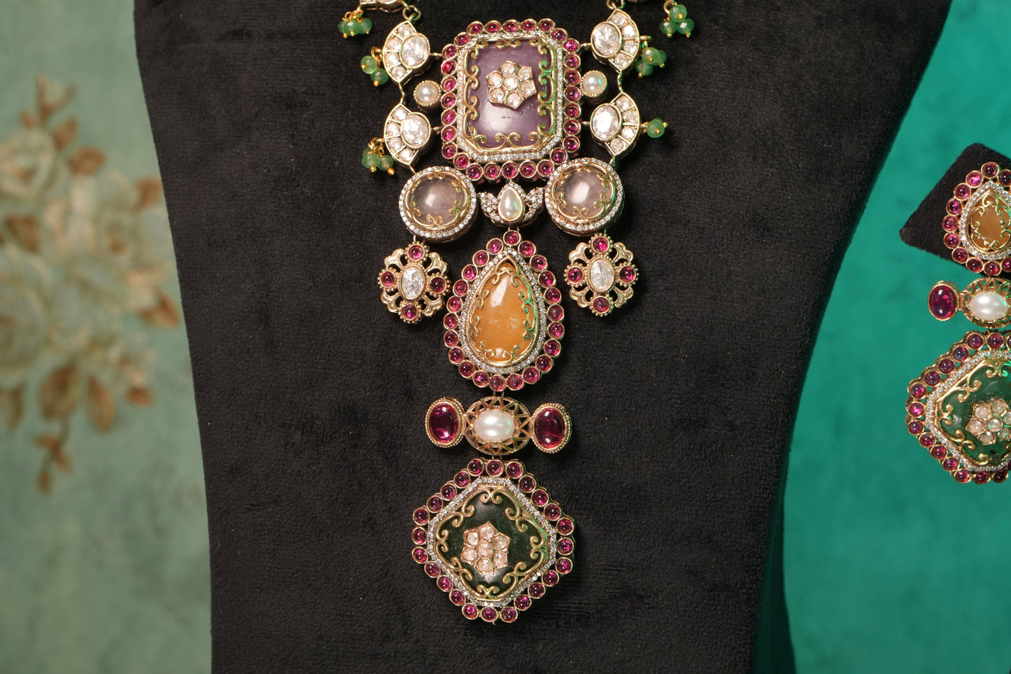 Polki Pendant Necklace Set(4-9046)(B)