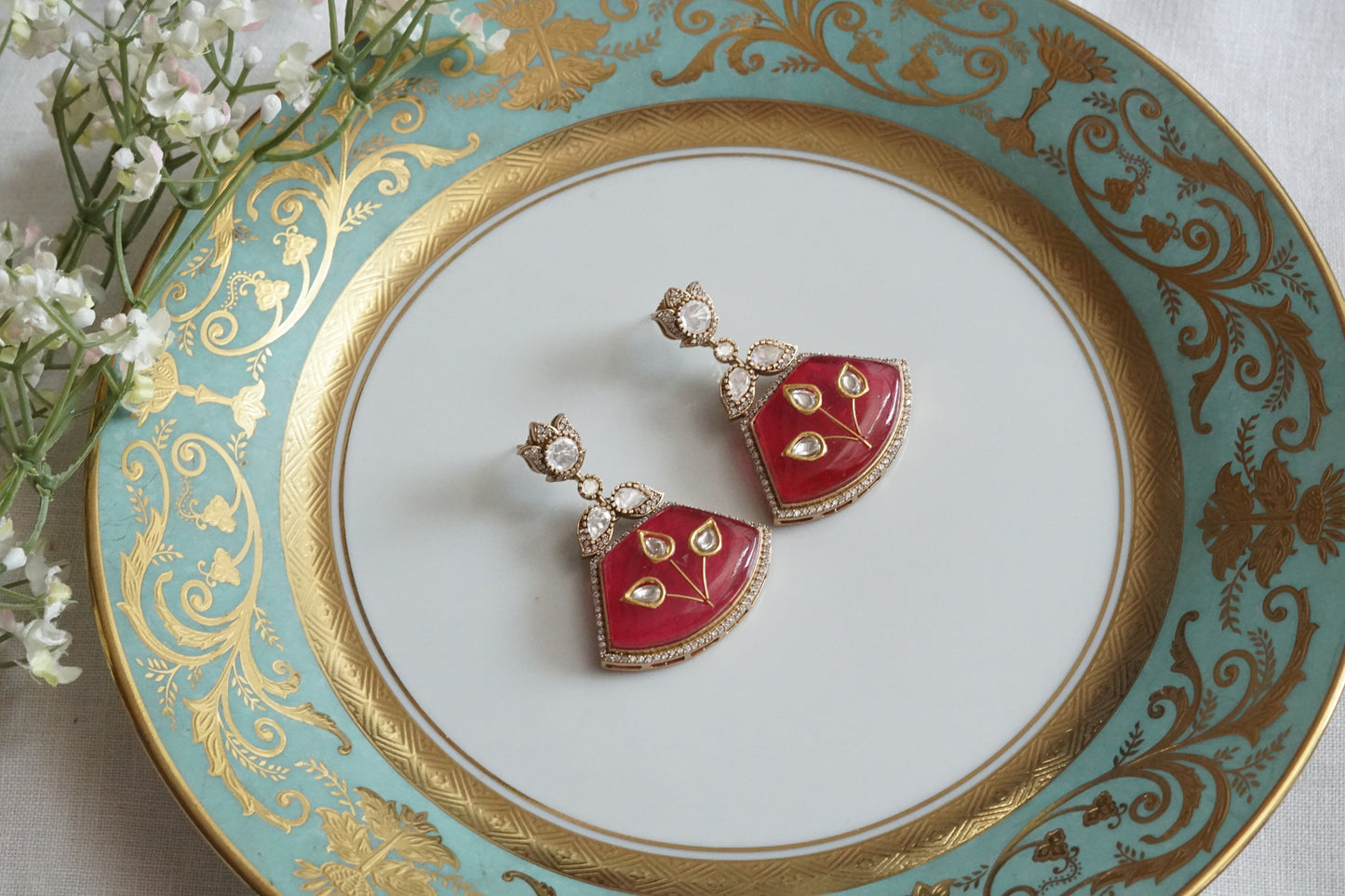 Red Stone Polki Earrings (1-5153)(B) - JEWELSTYLE
