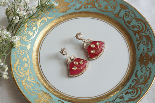 Red Stone Polki Earrings (1-5153)(B) - JEWELSTYLE