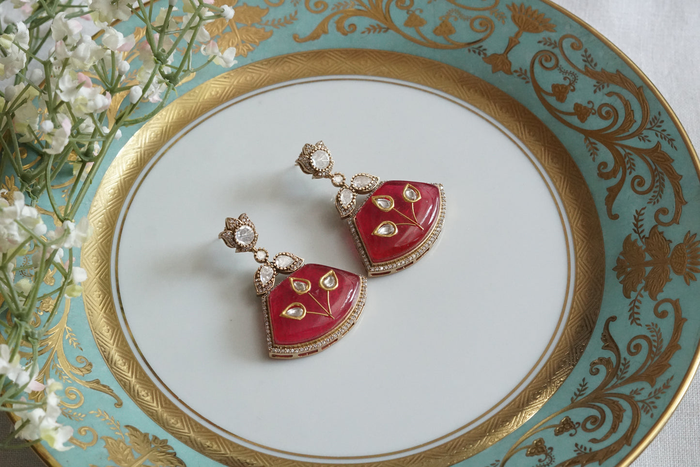 Red Stone Polki Earrings (1-5153)(B) - JEWELSTYLE