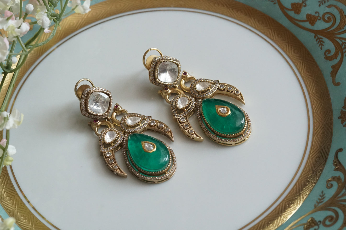 Green Stone Polki Earrings (1-5152)(B) - JEWELSTYLE