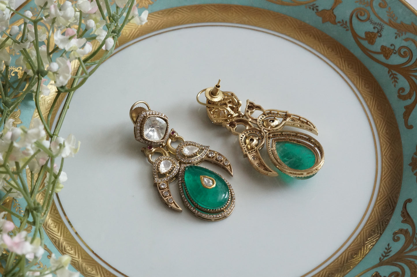 Green Stone Polki Earrings (1-5152)(B) - JEWELSTYLE