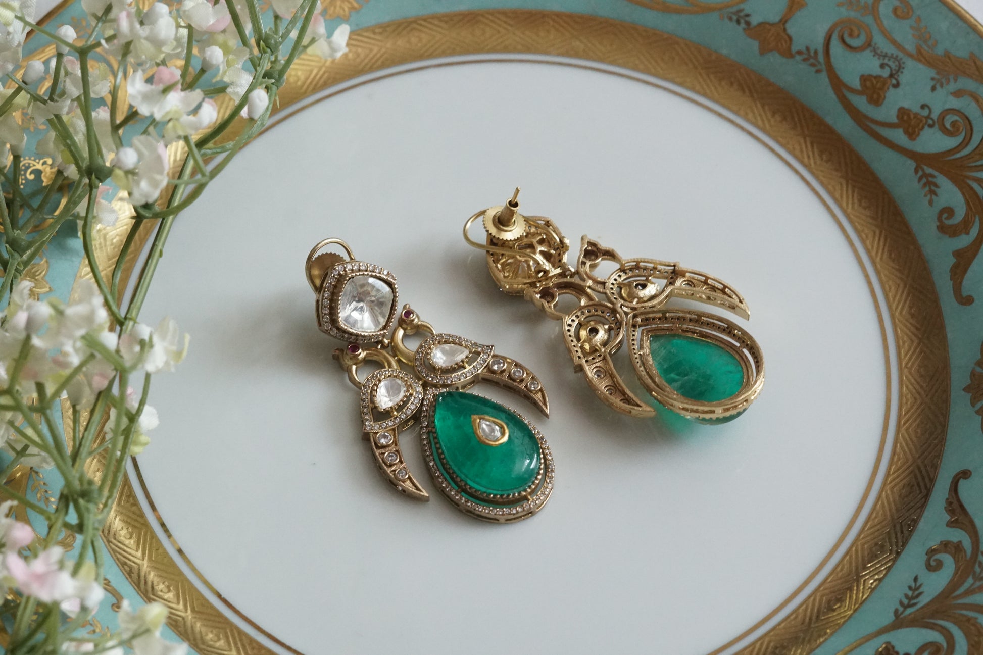 Green Stone Polki Earrings (1-5152)(B) - JEWELSTYLE