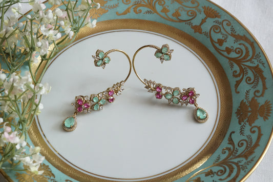 Mint and pink stone Earcuff Earrings (1-5171)(from turkey)