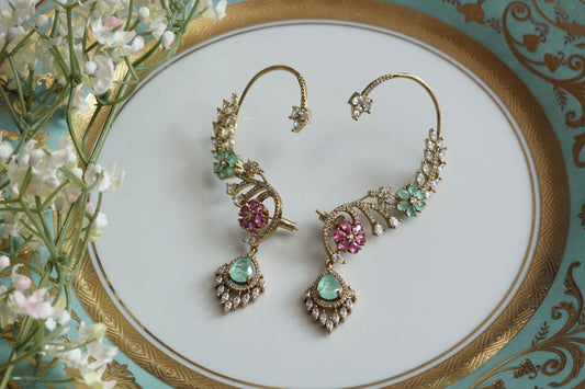 Mint and pink stone Earcuff Earrings (1-5172)(from turkey)