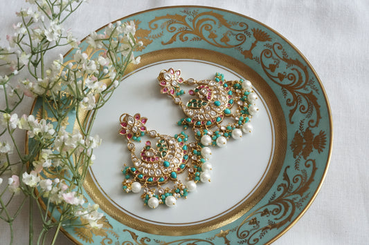 Turquoise Beads polki Chandbali Earrings (1-5165)(B) - JEWELSTYLE