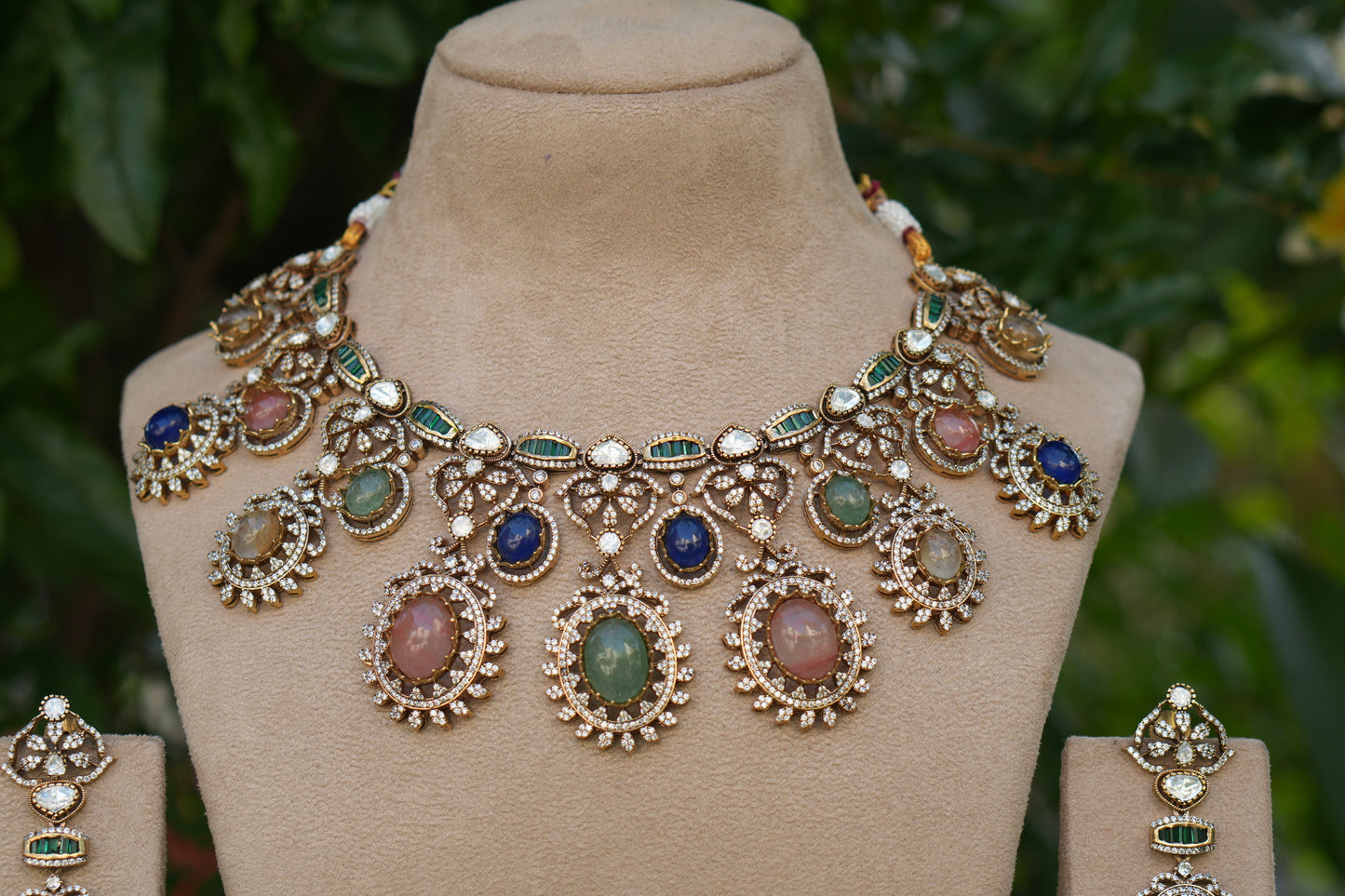 Multi Stone Polki Necklace Set(4-9047)(B)