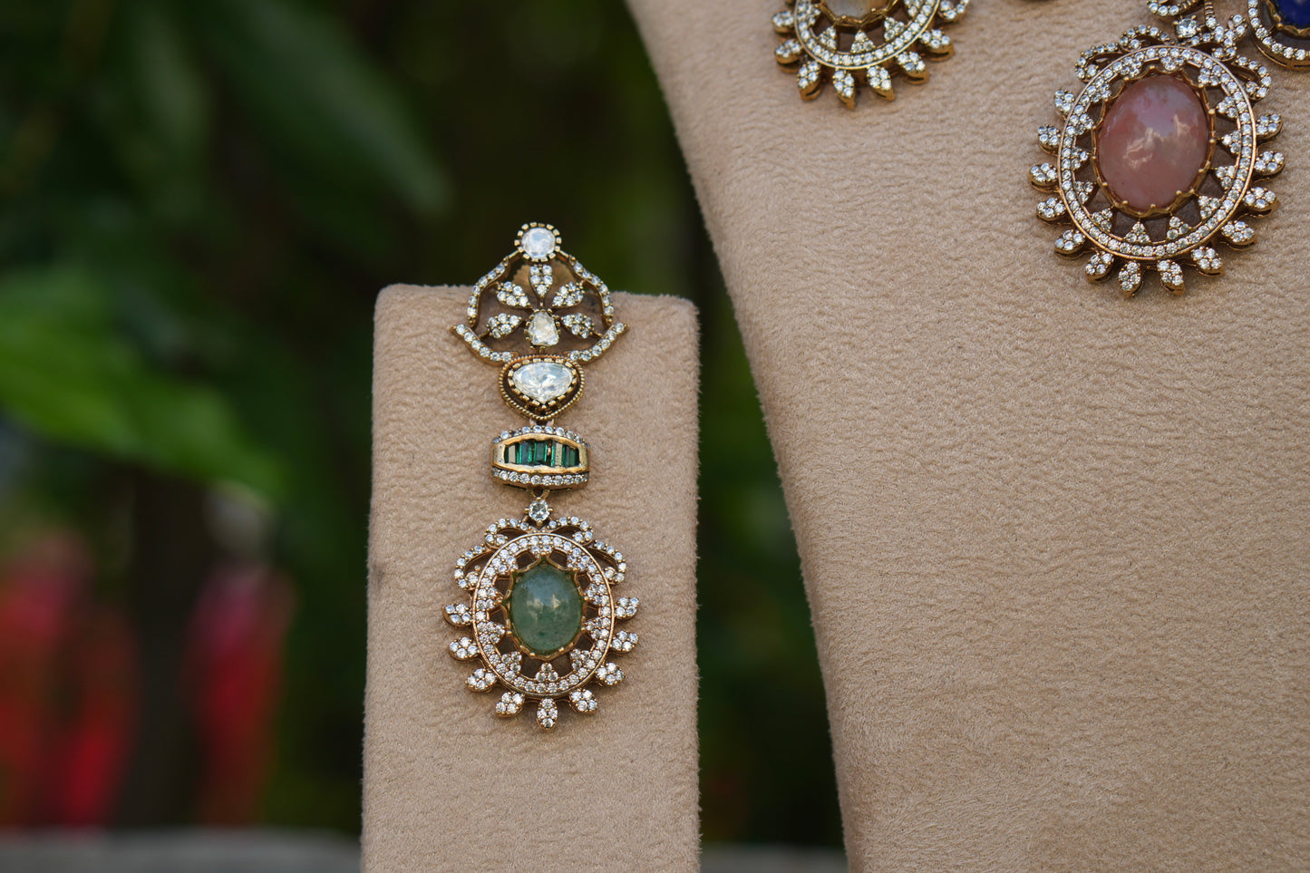 Multi Stone Polki Necklace Set(4-9047)(B)