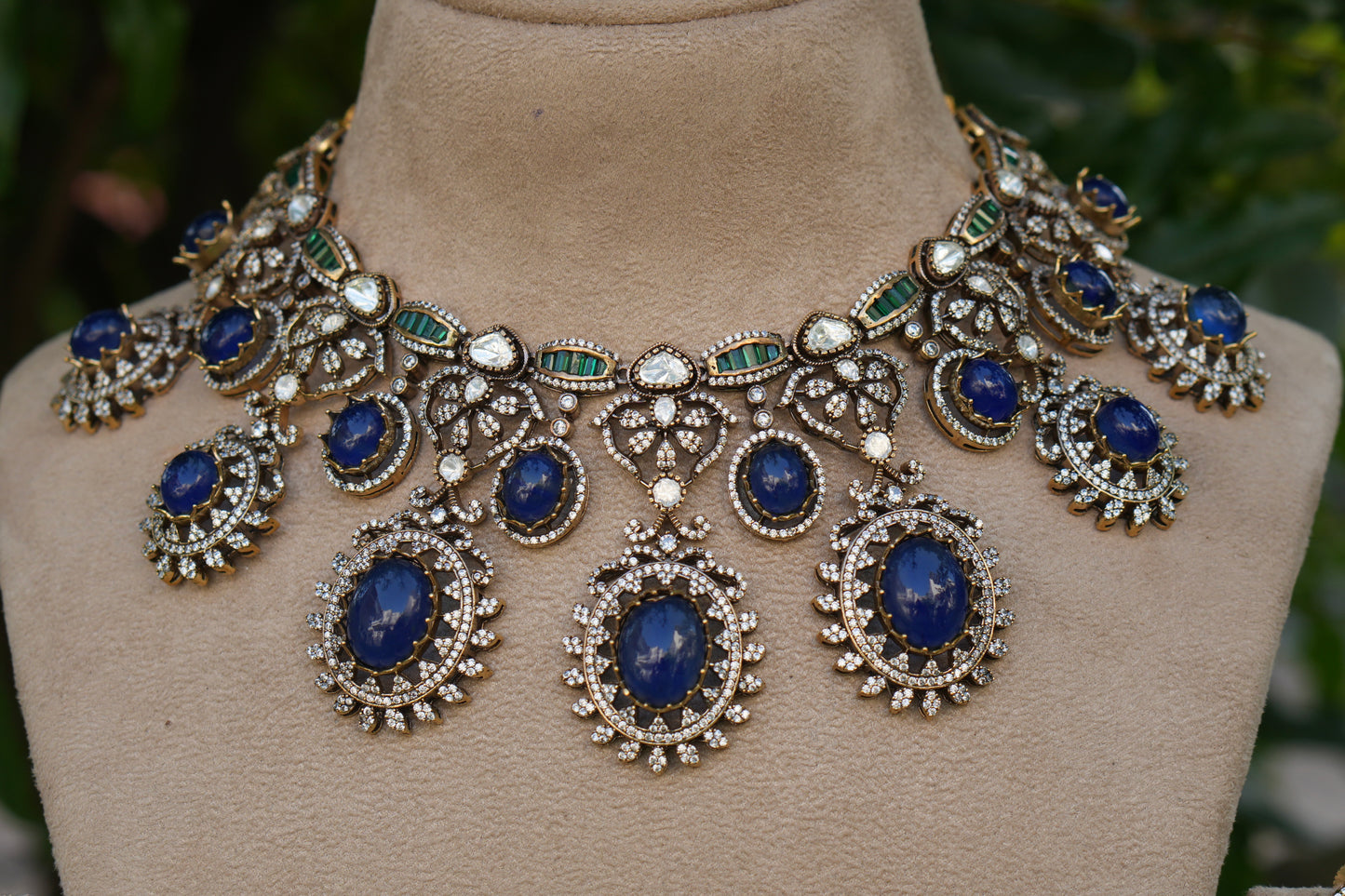 Blue Stone Polki Necklace Set(4-9048)(B)