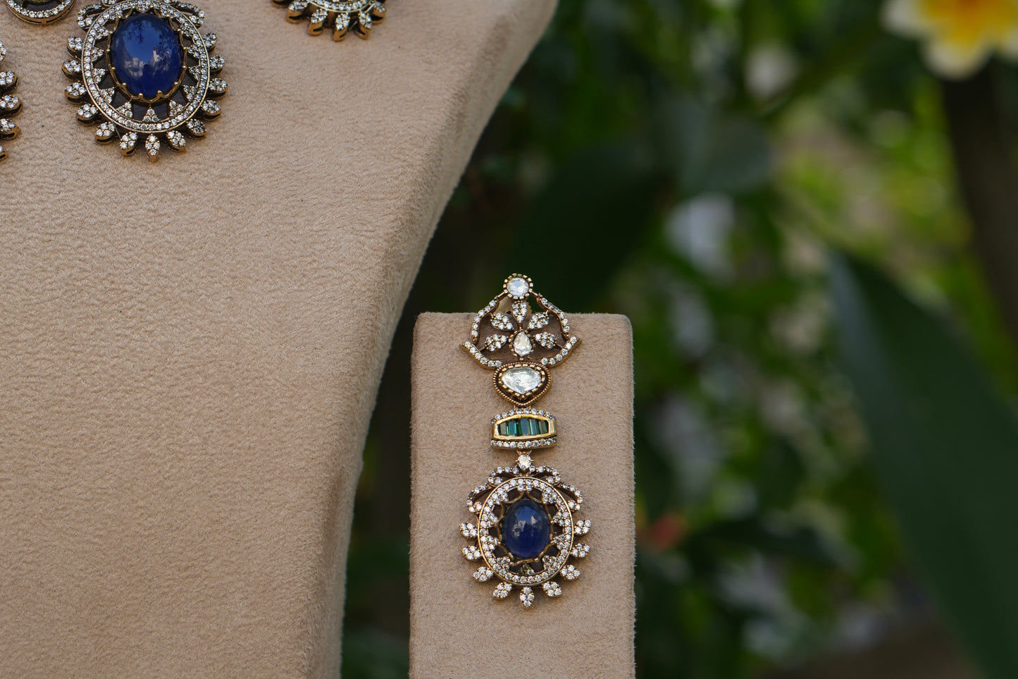 Blue Stone Polki Necklace Set(4-9048)(B)