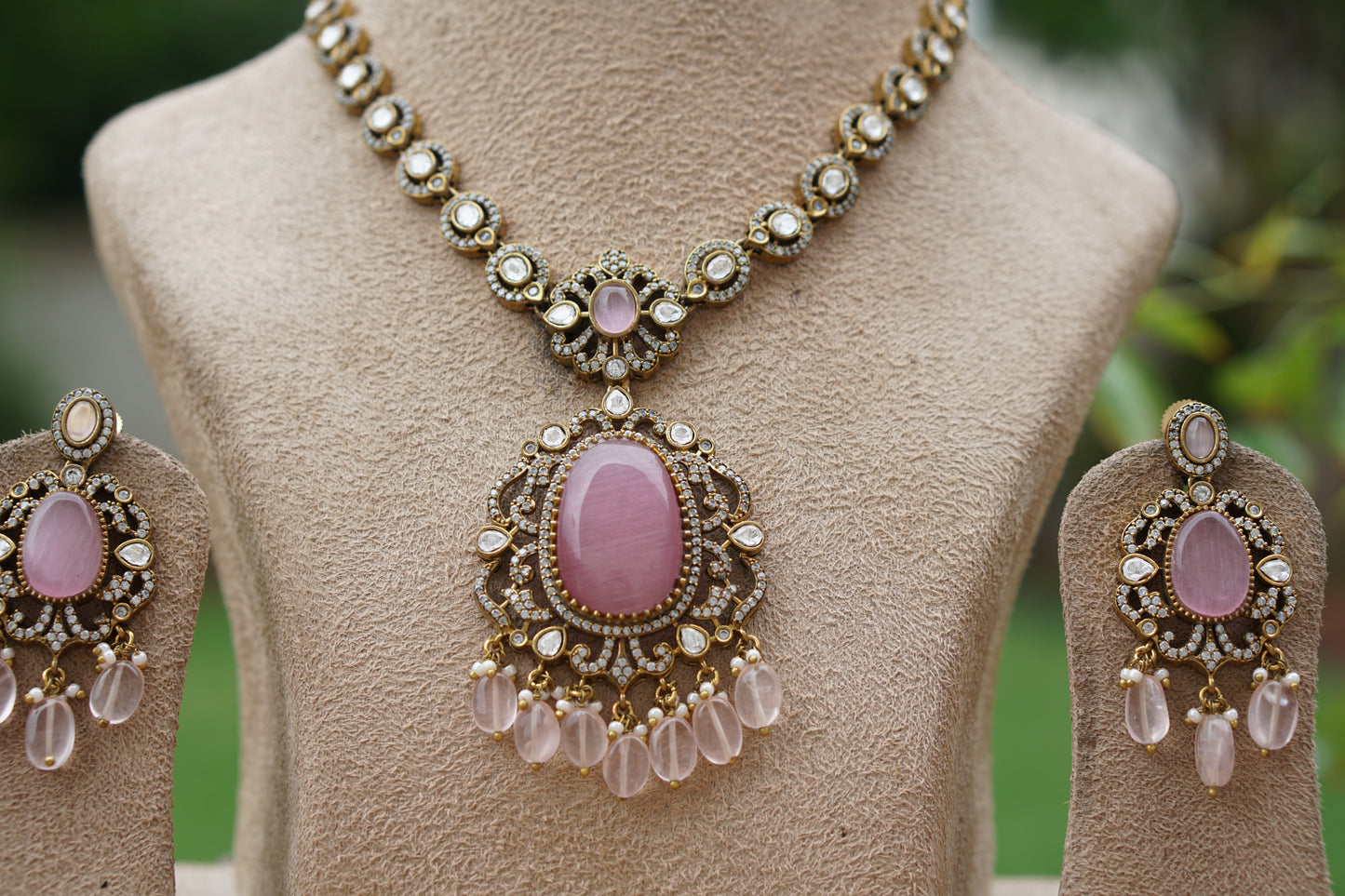 Pink stone polki set (4-8206)(EX)(ALREADY DISCOUNTED PIECE) - JEWELSTYLE