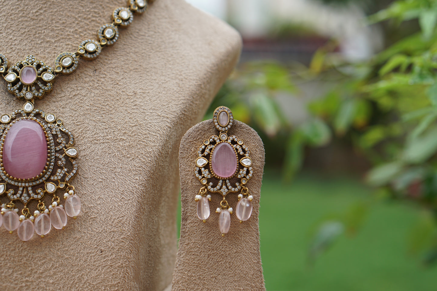 Pink stone polki set (4-8206)(EX)(ALREADY DISCOUNTED PIECE) - JEWELSTYLE