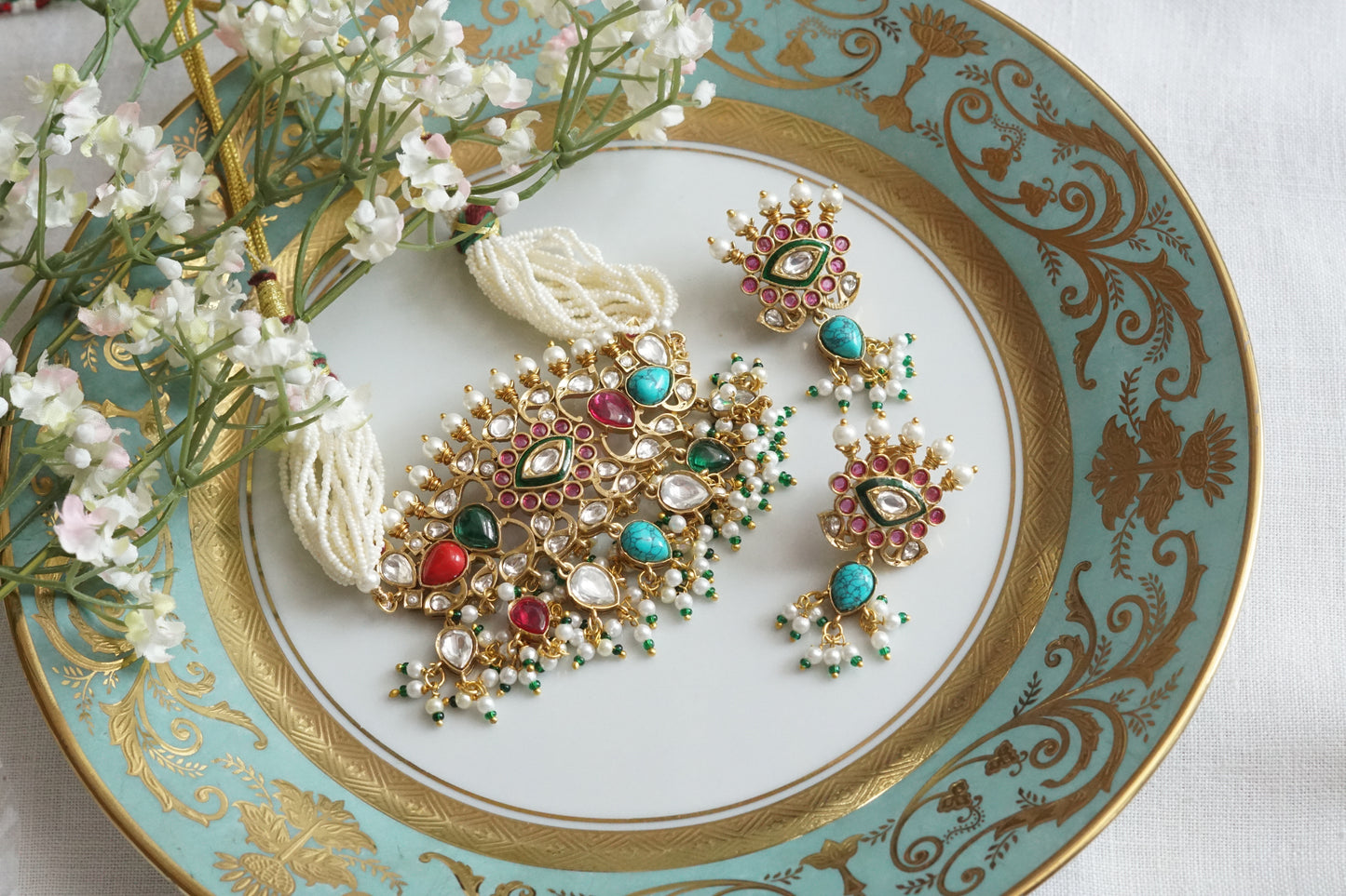 Navratran Polki Choker Set (4-9128)(B) - JEWELSTYLE
