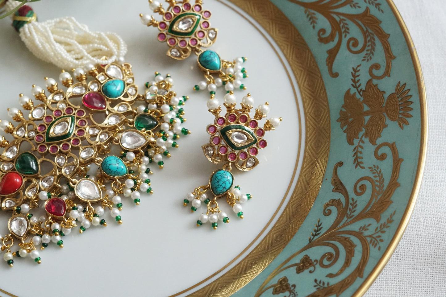 Navratran Polki Choker Set (4-9128)(B) - JEWELSTYLE