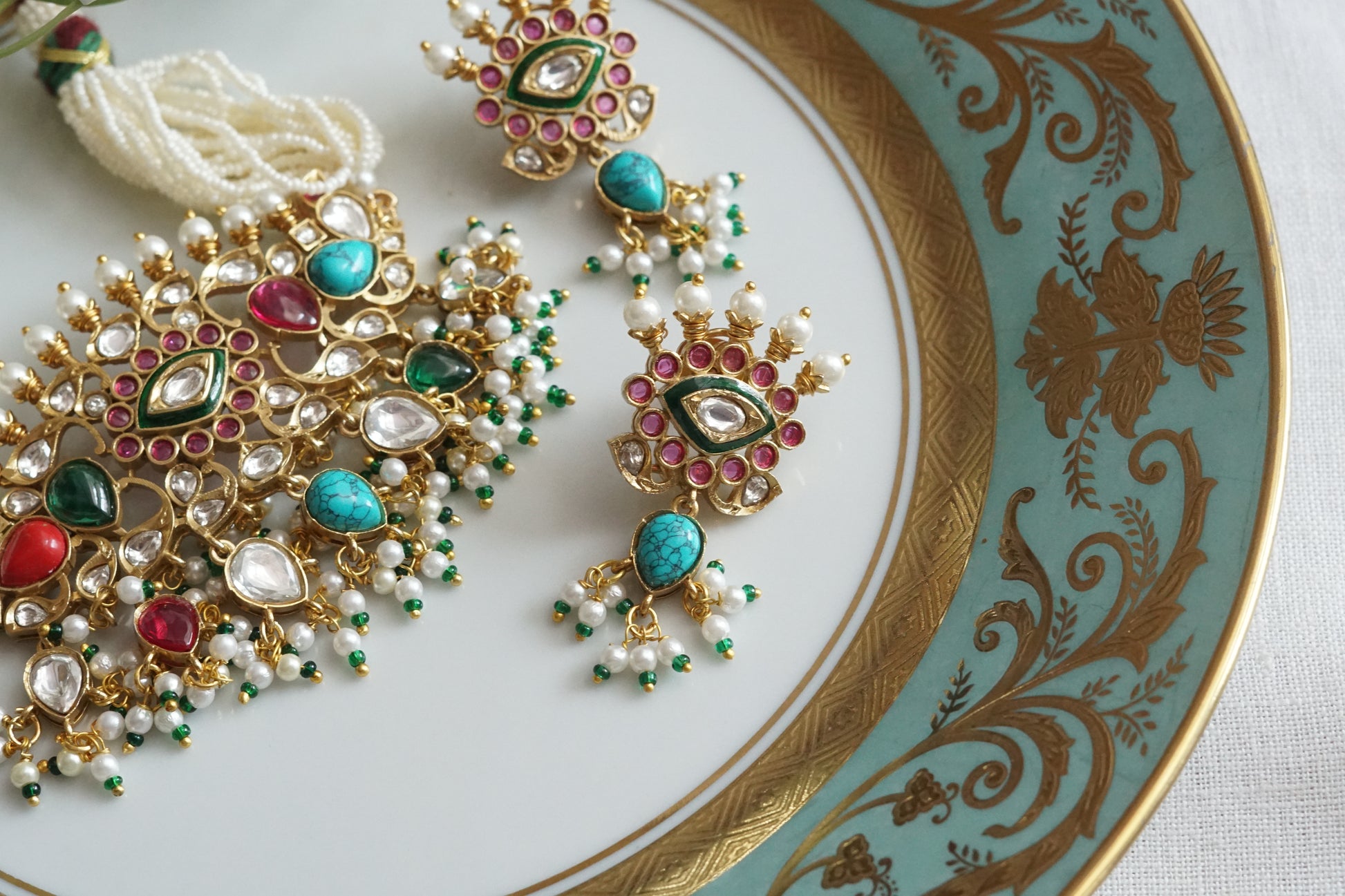 Navratran Polki Choker Set (4-9128)(B) - JEWELSTYLE