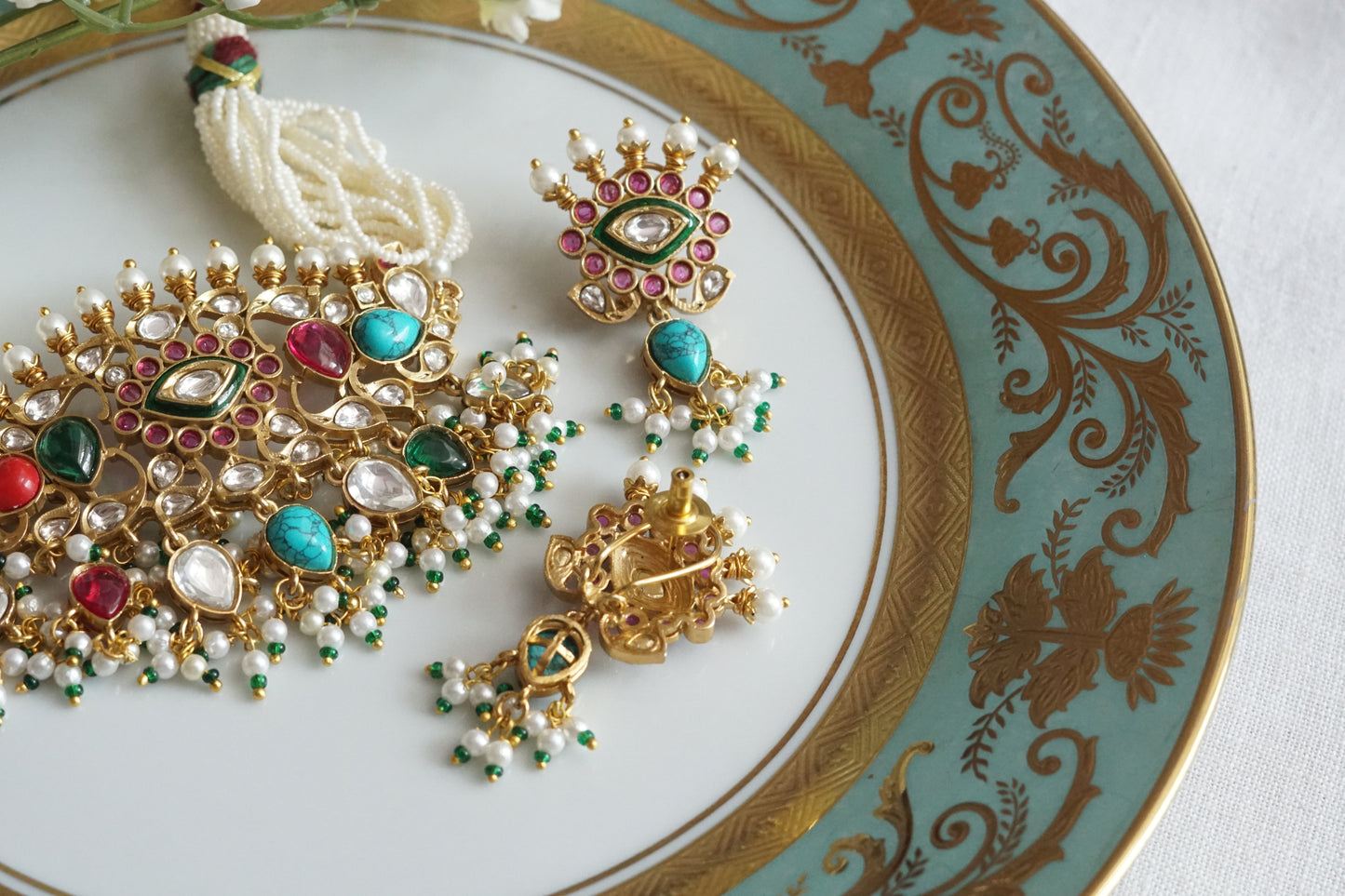 Navratran Polki Choker Set (4-9128)(B) - JEWELSTYLE