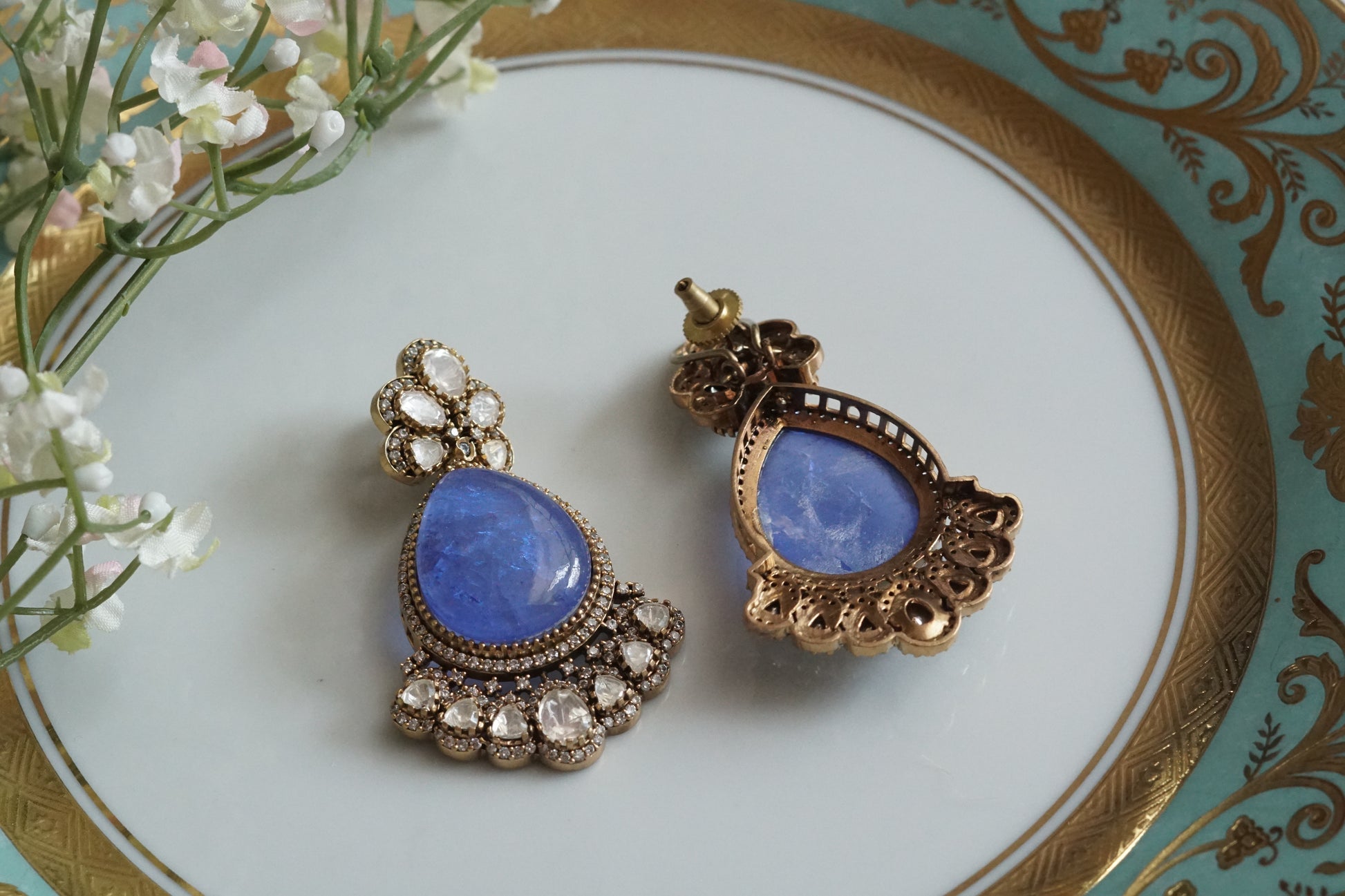 Blue Stone Polki Earrings (1-5156)(B) - JEWELSTYLE