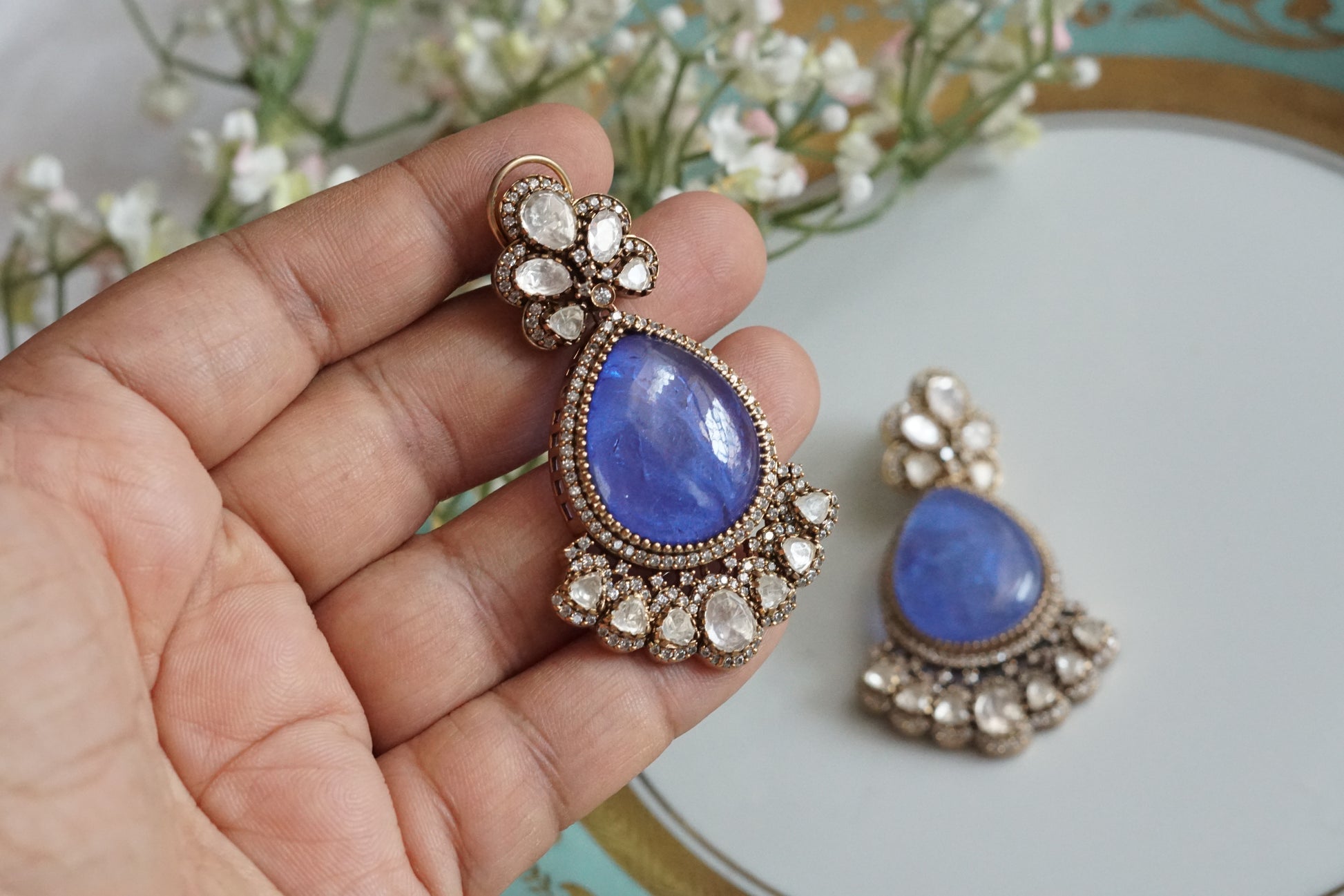 Blue Stone Polki Earrings (1-5156)(B) - JEWELSTYLE