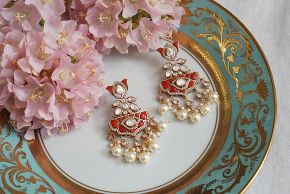 Coral Polki earrings (1-4102)(B)