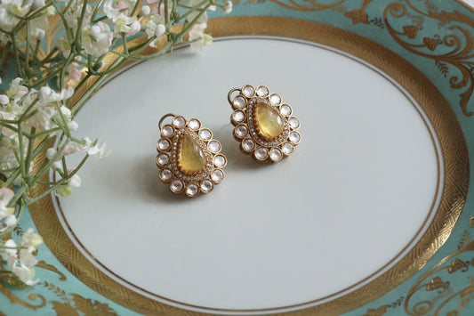 Yellow Stone Polki Studs (1-5161)(B) - JEWELSTYLE