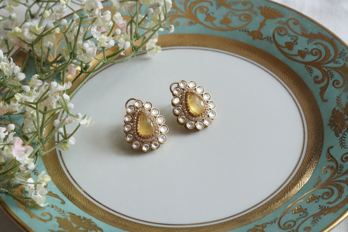 Yellow Stone Polki Studs (1-5161)(B) - JEWELSTYLE