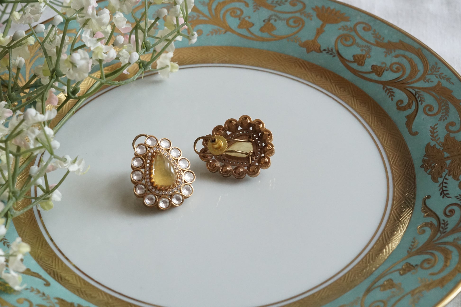 Yellow Stone Polki Studs (1-5161)(B) - JEWELSTYLE