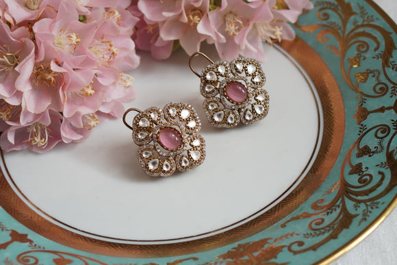 Pink Polki studs (1-4104)(B)