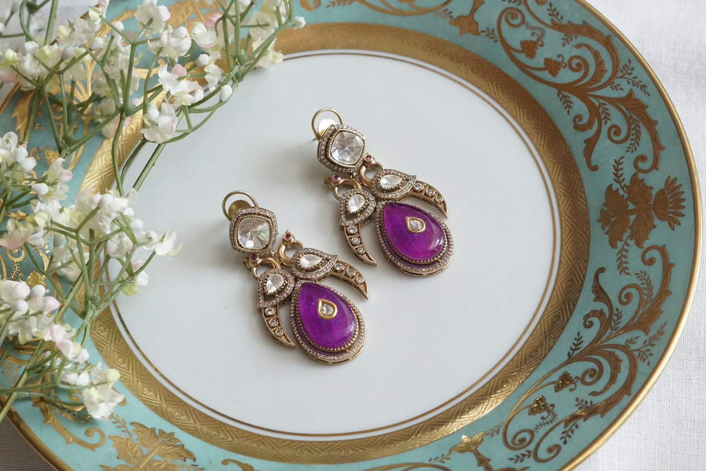 Purple Stone Polki Earrings (1-5154)(B) - JEWELSTYLE