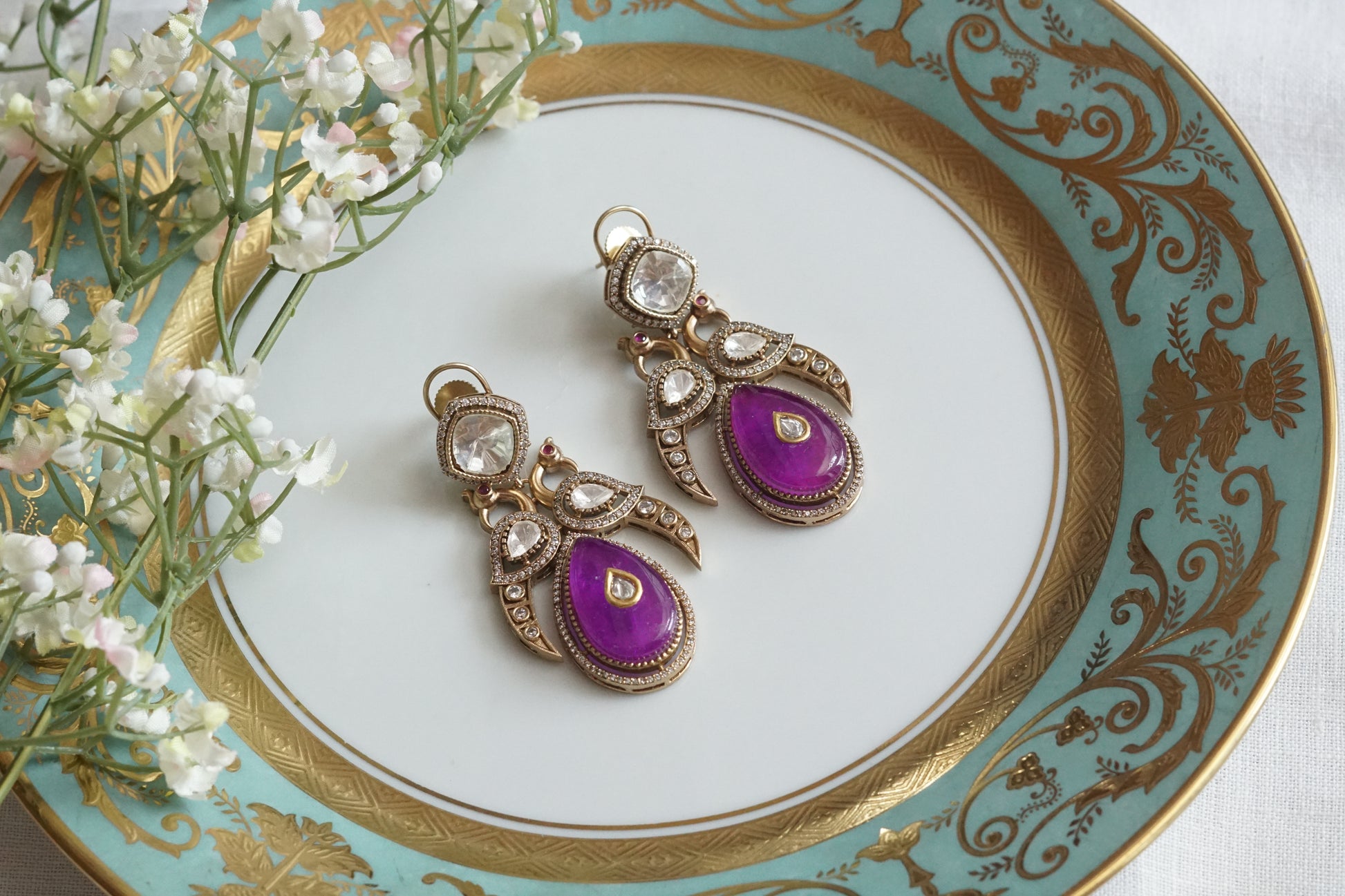 Purple Stone Polki Earrings (1-5154)(B) - JEWELSTYLE