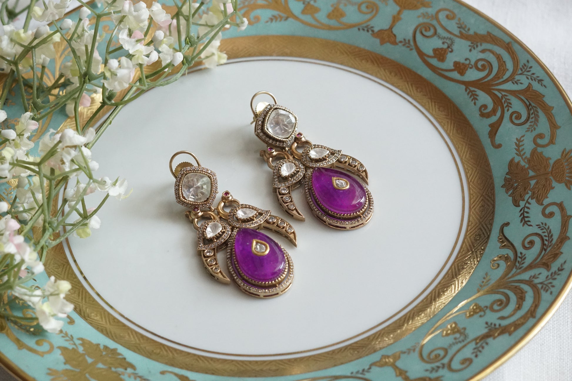 Purple Stone Polki Earrings (1-5154)(B) - JEWELSTYLE