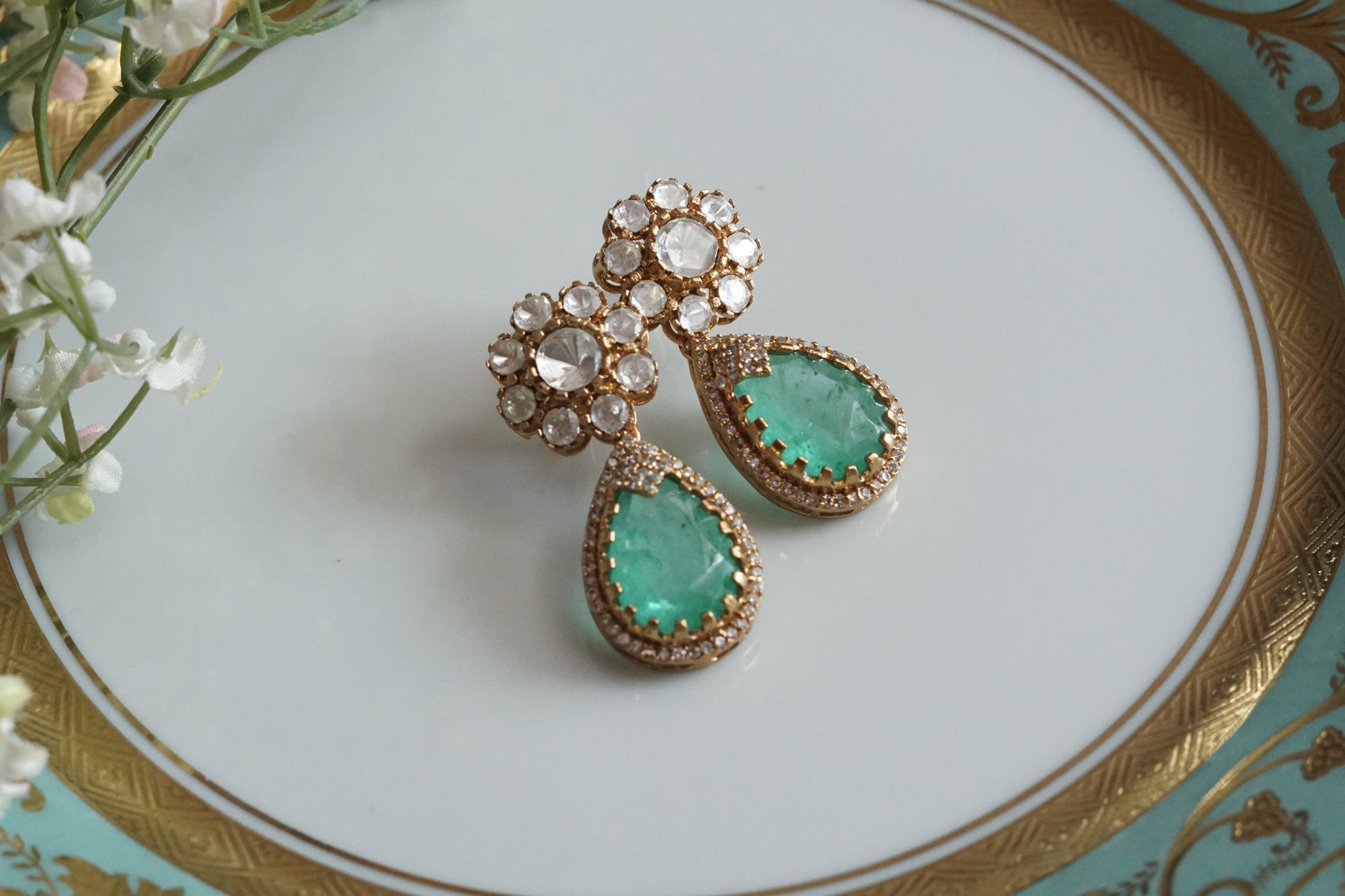 Light Green Stone Polki Earrings (1-5158)(B) - JEWELSTYLE