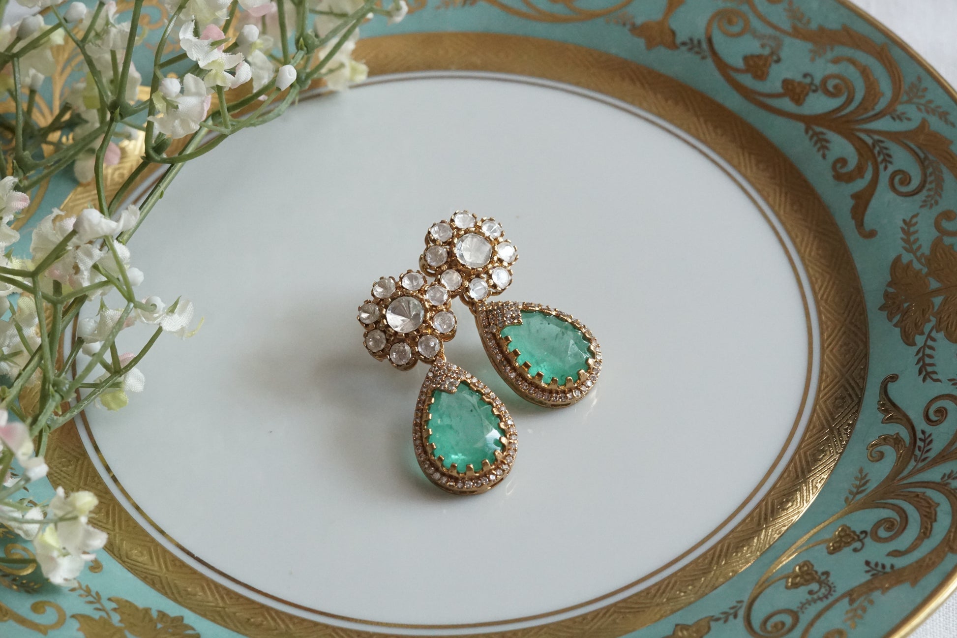 Light Green Stone Polki Earrings (1-5158)(B) - JEWELSTYLE