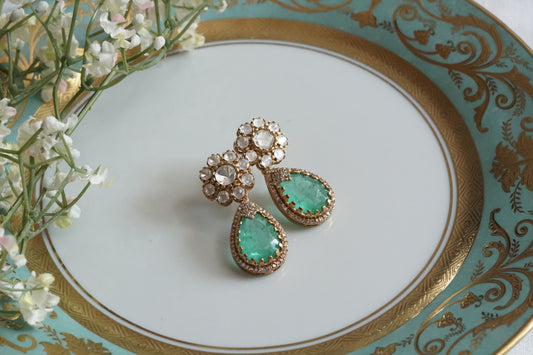 Light Green Stone Polki Earrings (1-5158)(B) - JEWELSTYLE