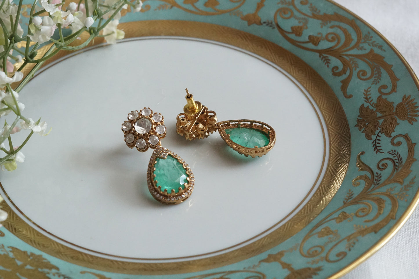 Light Green Stone Polki Earrings (1-5158)(B) - JEWELSTYLE